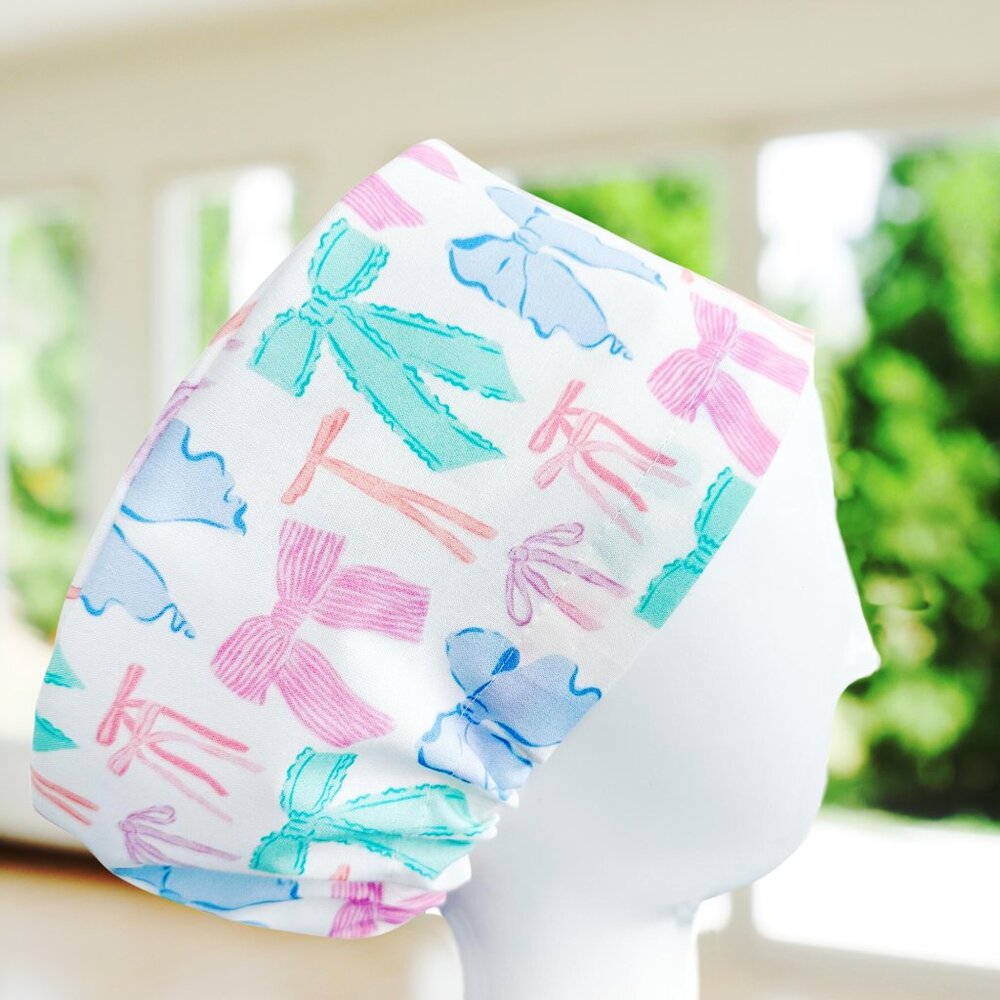 PREMIUM Bows Multi~ Euro Style Medical Scrub Cap, Vet, Tech, OR Scrub Cap, Gift